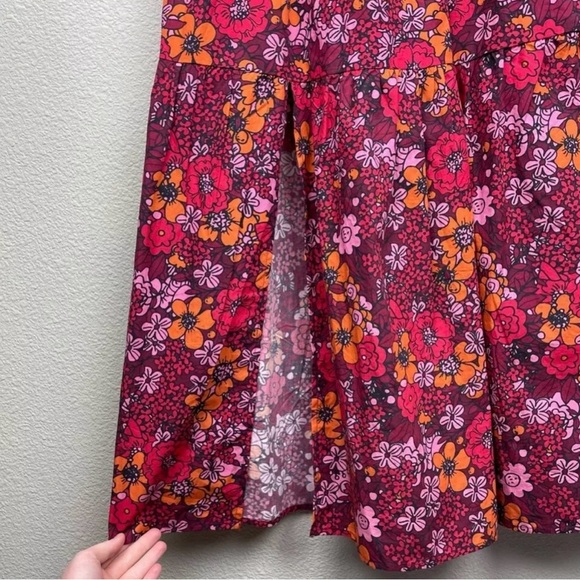 ANTHROPOLOGIE Women’s XS Rahi Floral Midi Dress Puff Tiered Slit Sleeve Multi - Picture 2 of 5